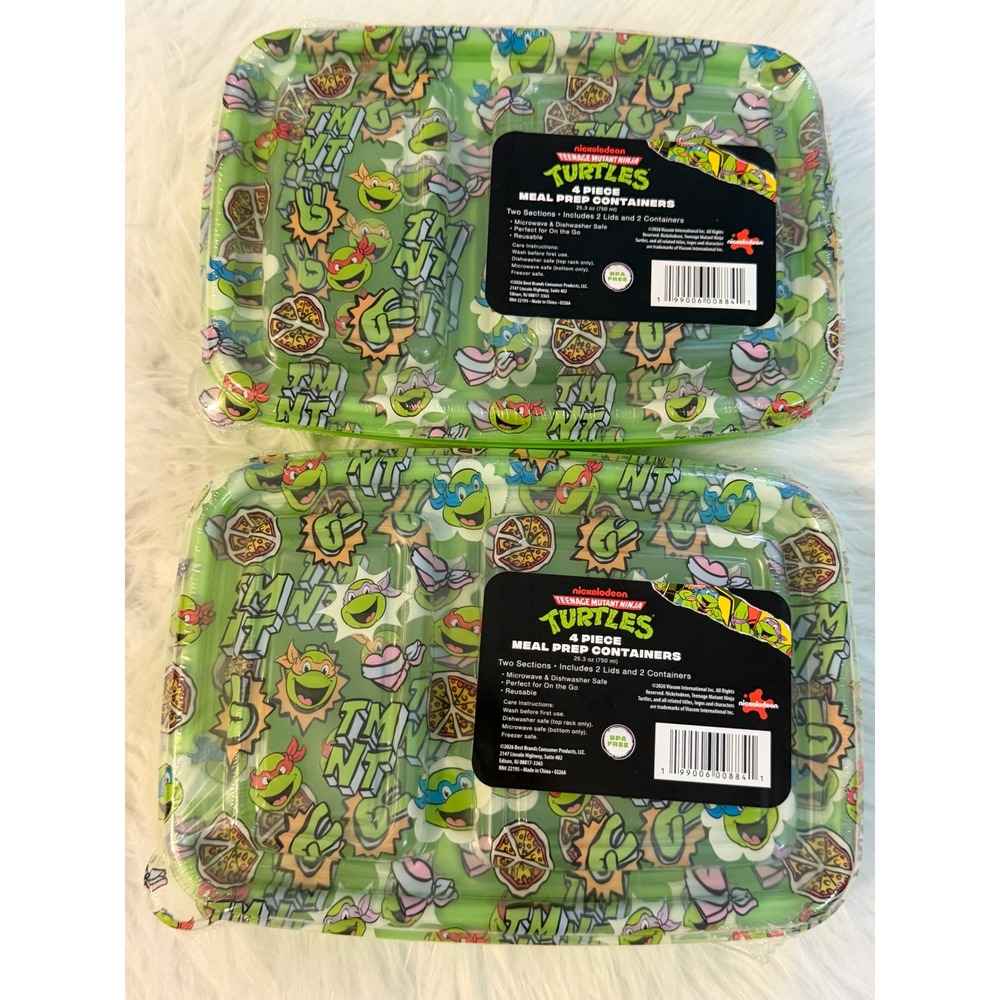 TMNT Teenage Mutant Ninja Turtles Meal Prep Containers 2-Pack 4-Piece Sets NEW